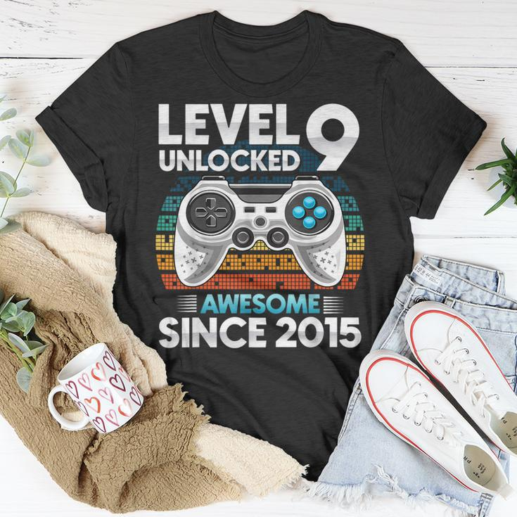Level 9 Unlocked Awesome Since 2015 9Th Birthday Boys T-Shirt Unique Gifts