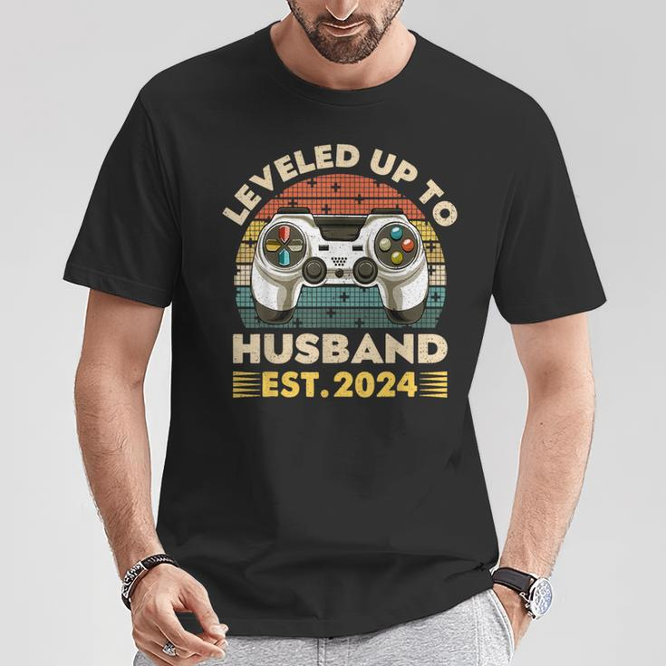 I Leveled Up To Husband Est 2024 Promoted To Hubby Groom T-Shirt Funny Gifts