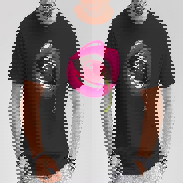 Lèvres Arc-En-Ciel Avec Cerise Dans La Bouche Nostalgie Des Années 80 T-Shirt Cadeaux drôles