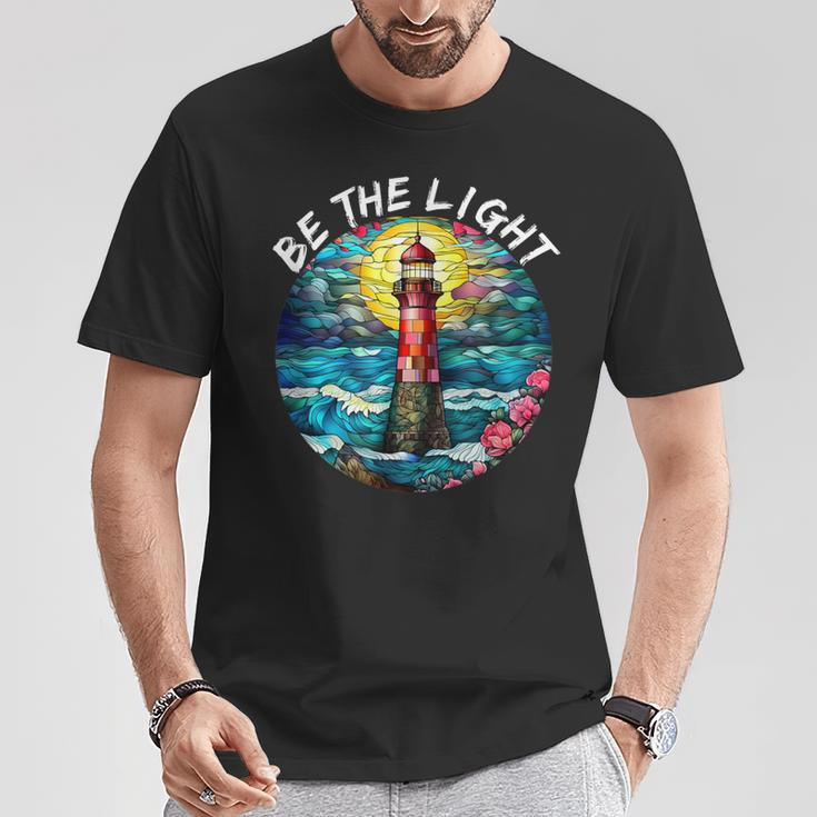 Be The Light Stained Glass Lighthouse Motivational Quote T-Shirt Funny Gifts