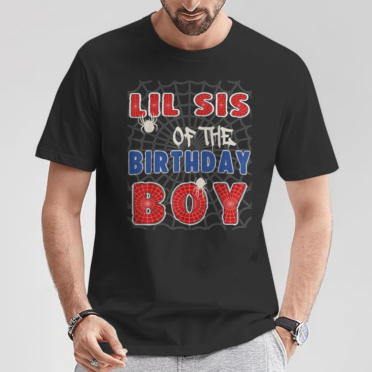 Lil Sis Of The Birthday Boy Costume Spider Web Birthday T-Shirt Unique Gifts