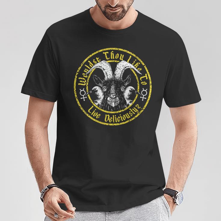 Live Deliciously Vintage Cartoon Goat Black Phillip T-Shirt Unique Gifts