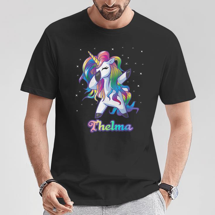 Thelma Name Personalisierbar Regenbogen-Einhorn Tupfen Personalisierbar T-Shirt Lustige Geschenke