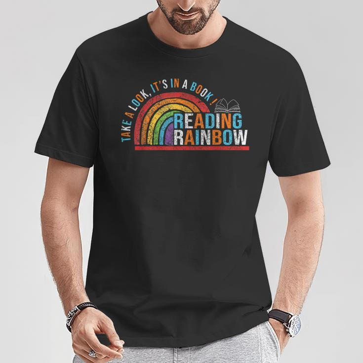 Take A Look A Book Vintage Reading Librarian Rainbow T-Shirt Funny Gifts