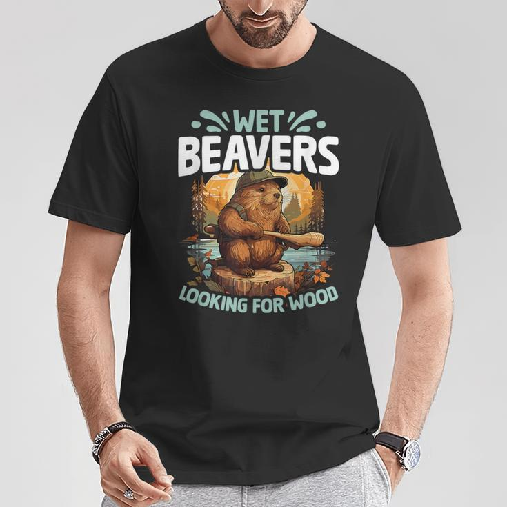 Looking For Wood Beaver Pun Humor Animal Wet Beaver T-Shirt Unique Gifts