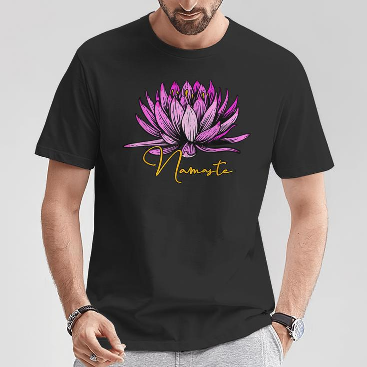 Lotusblüte Namaste Schwarzes T-Shirt, Entspannendes Yoga-Motiv Tee Lustige Geschenke