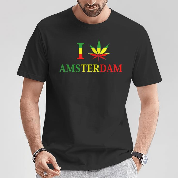 I Love Amsterdam Hemp Leaf Reggae Kiffer T-Shirt Lustige Geschenke