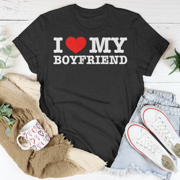 I Love My Boyfriend Pocket Graphic Matching Couples T-Shirt Funny Gifts
