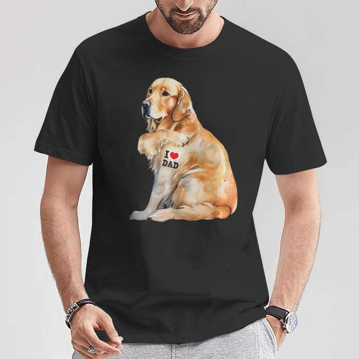 I Love Dad Patriotic Golden Retriever Canine Dog Lover T-Shirt Unique Gifts