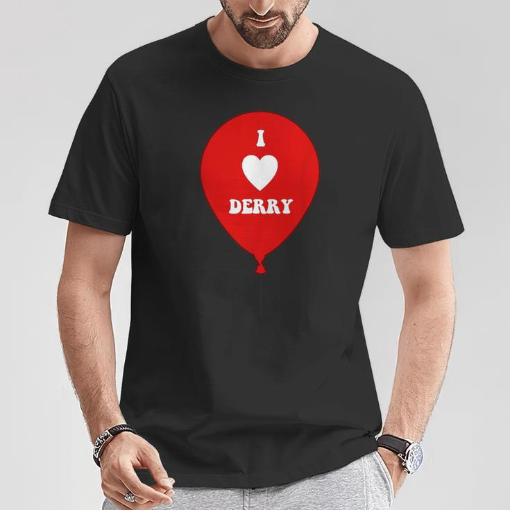 I Love Derry On Red Balloon I Heart Derry Maine T-Shirt Unique Gifts