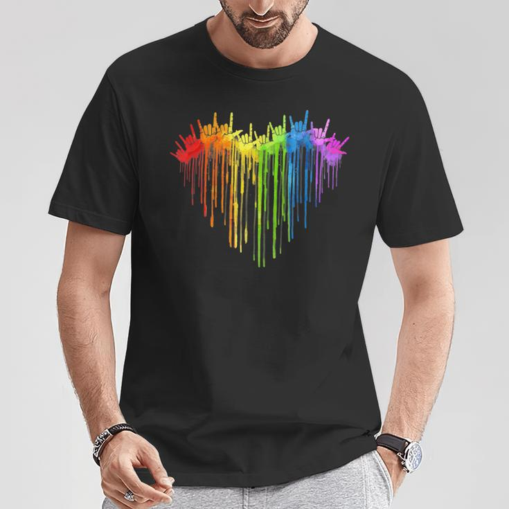 I Love You Hand Sign Rainbow Heart Asl Gay Pride Lgbt T-Shirt Unique Gifts