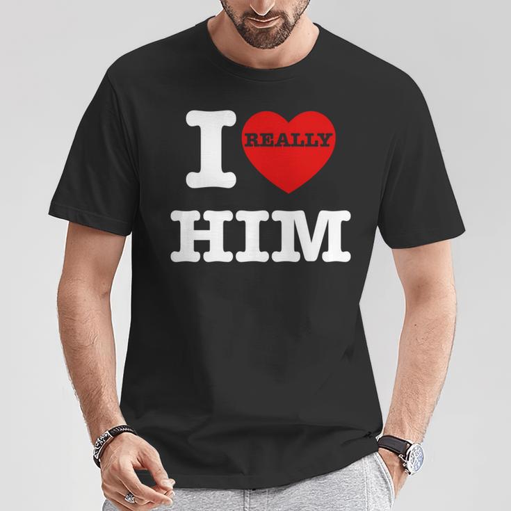 I Love Him I Heart Him Vintage For Couples Matching T-Shirt Unique Gifts