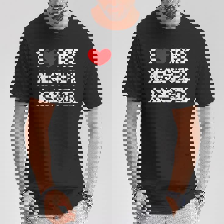 I Love My Miguel-Angel Amo A Mi Miguel-Angel Cuello Camiseta unisex Regalos divertidos