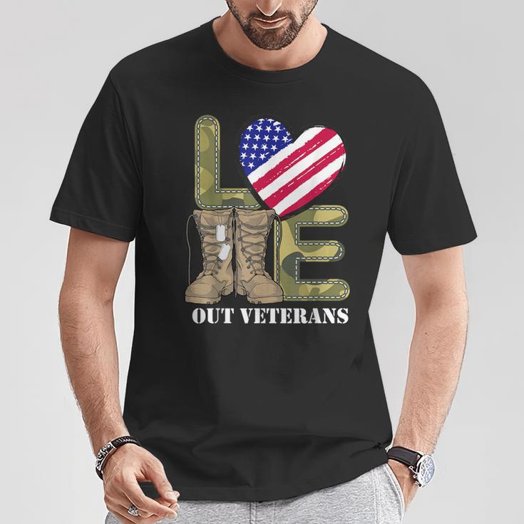 Love Our Veterans Day Proud Military Us Flag Men Women T-Shirt Unique Gifts