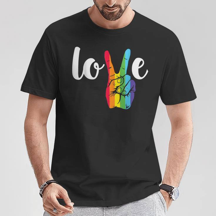 Love Win Rainbow Peace Sign Lesbian Gay Lgbtq Flag Pride T-Shirt Unique Gifts