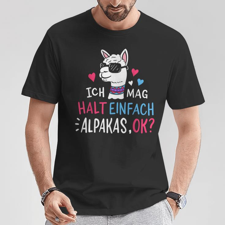 Lustiges Alpaka Fan T-Shirt: 'Ich mag halt einfach Alpakas, OK?' Schwarz Lustige Geschenke