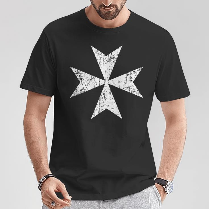 Maltese Cross Distressed White Print Malta Cross T-Shirt Unique Gifts