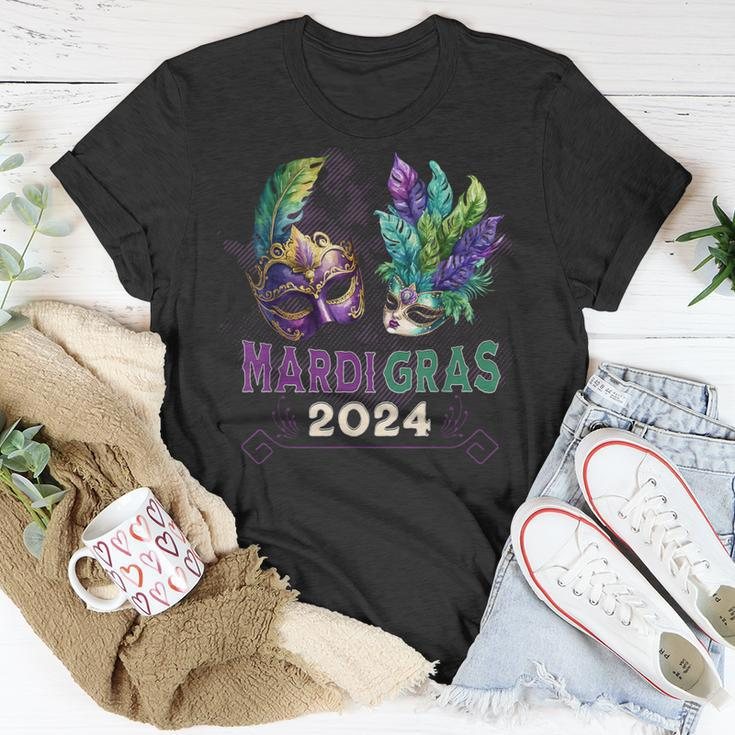Mardi Gras 2024 Jester Feather Masks Carnival Parade Party T-Shirt Unique Gifts