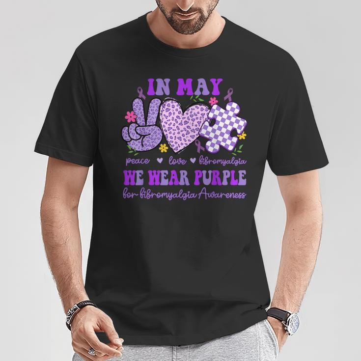 In May We Wear Purple For Fibromyalgia Awareness Peace Love T-Shirt Unique Gifts