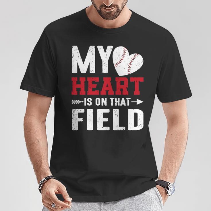 Mein Herz Ist Auf Dem Feld Baseball Papa T-Shirt Lustige Geschenke