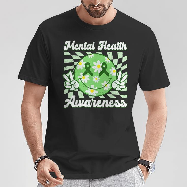 Mental Health Awareness Smile Face Checkered Green Ribbon T-Shirt Unique Gifts
