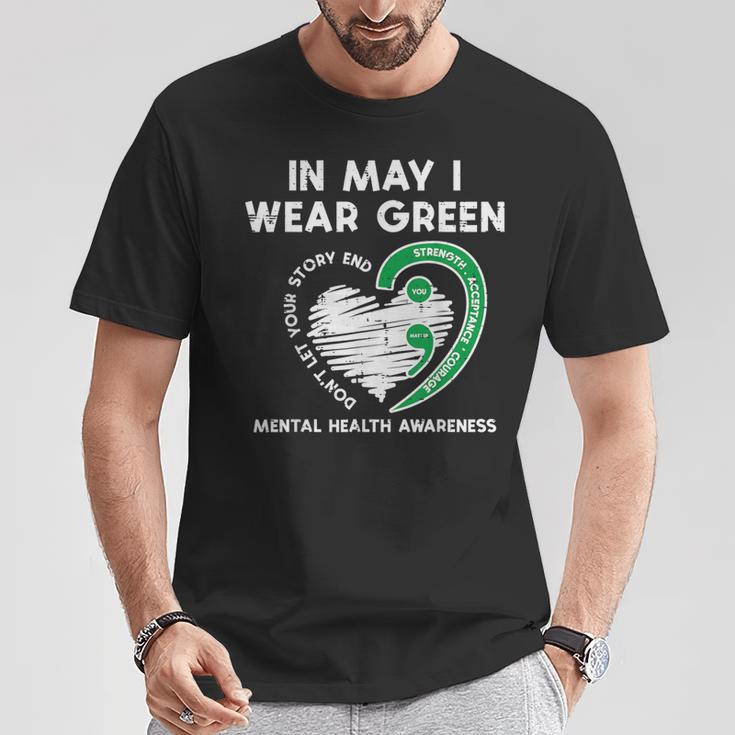 Mental Health May Wear Green Semicolon Depression Awareness T-Shirt Unique Gifts