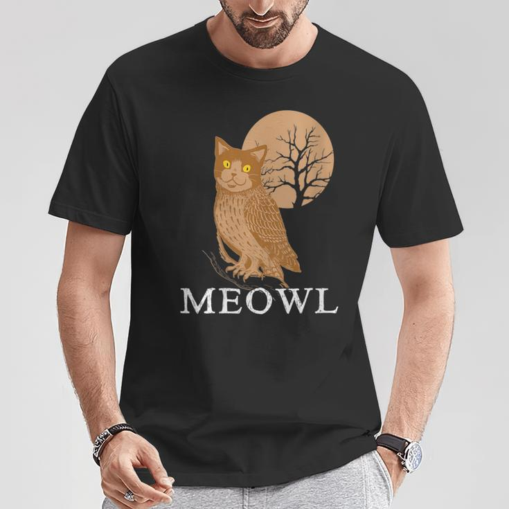 Meowl Cat Owl With Tree And Full Moon T-Shirt Unique Gifts