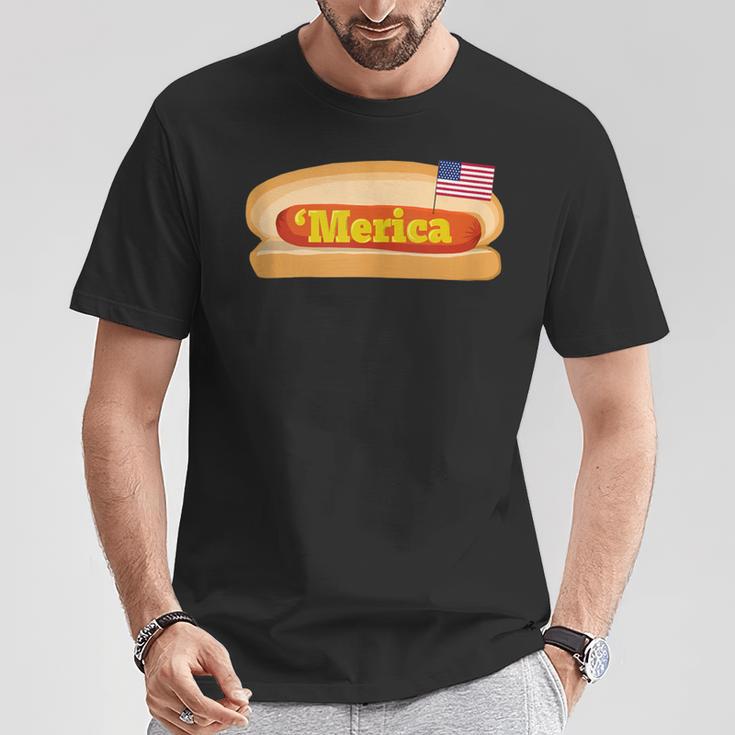 'Merica Hot Dog Flag Patriotic American Flag Hot Dog T-Shirt Unique Gifts