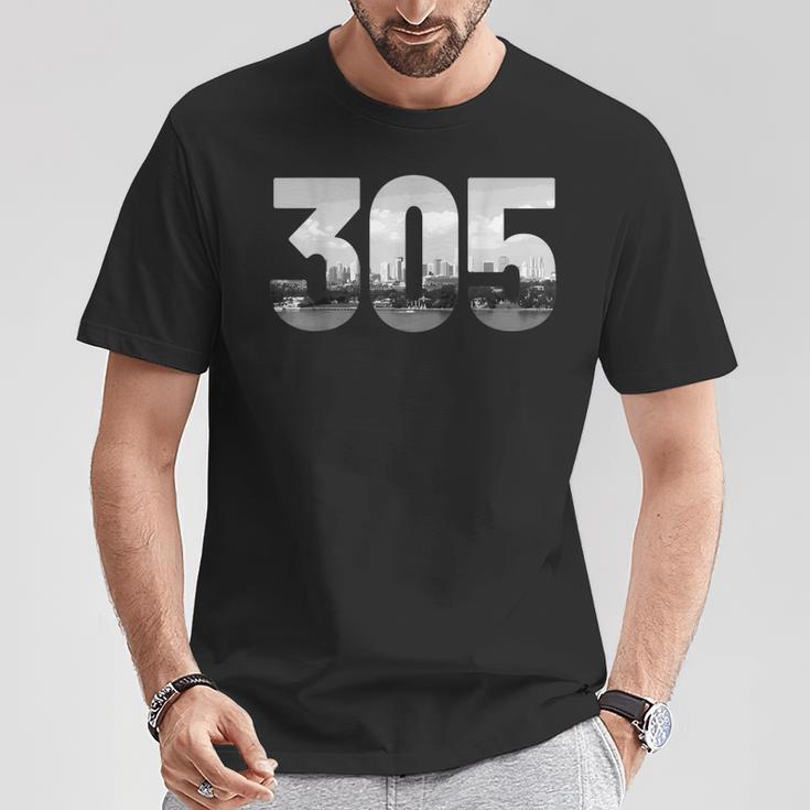 Miami 305 Area Code Skyline Florida Vintage T-Shirt - Monsterry