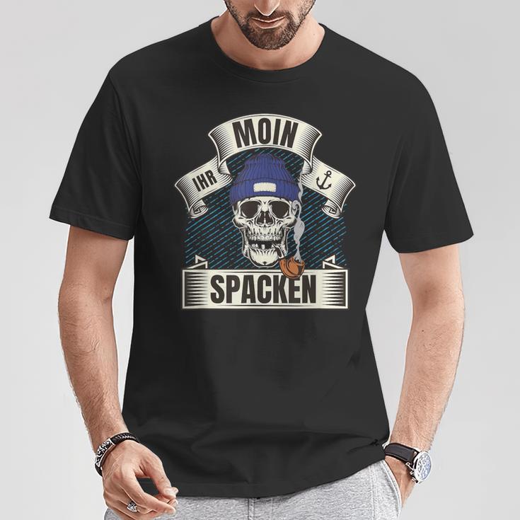 Moin Ihr Spacken Norden Skull Slogan T-Shirt Lustige Geschenke