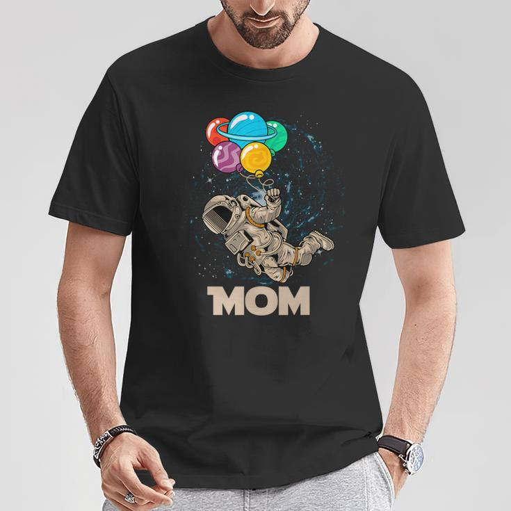 Mom Of Birthday Astronaut With Balloons Planets In Space T-Shirt Unique Gifts