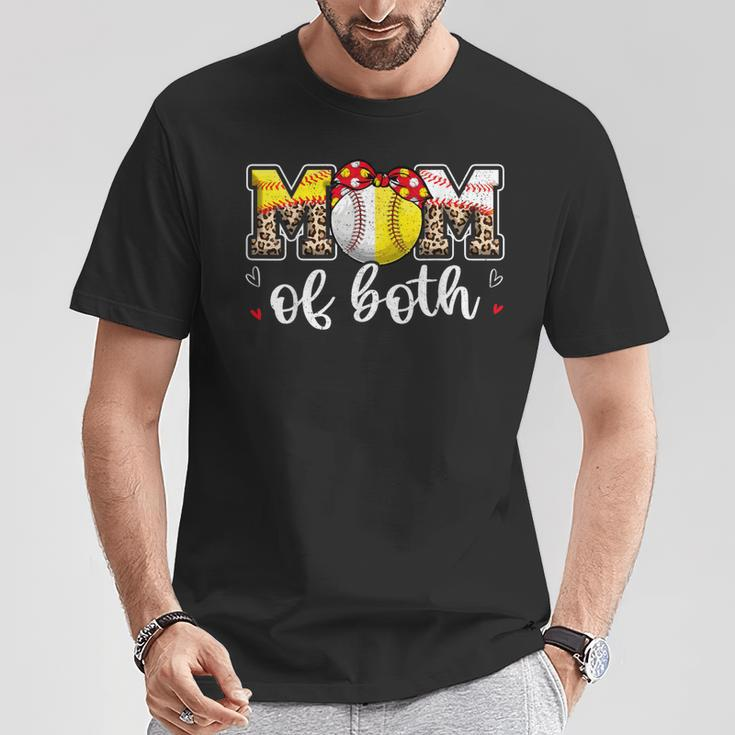 Mom Of Both Leopard Game Day Baseball Softball Mother's Day T-Shirt Funny Gifts