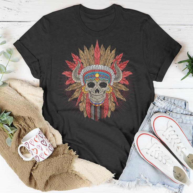 Native American Indian Chief Skull Motorcycle Headdress Red T-Shirt Unique Gifts