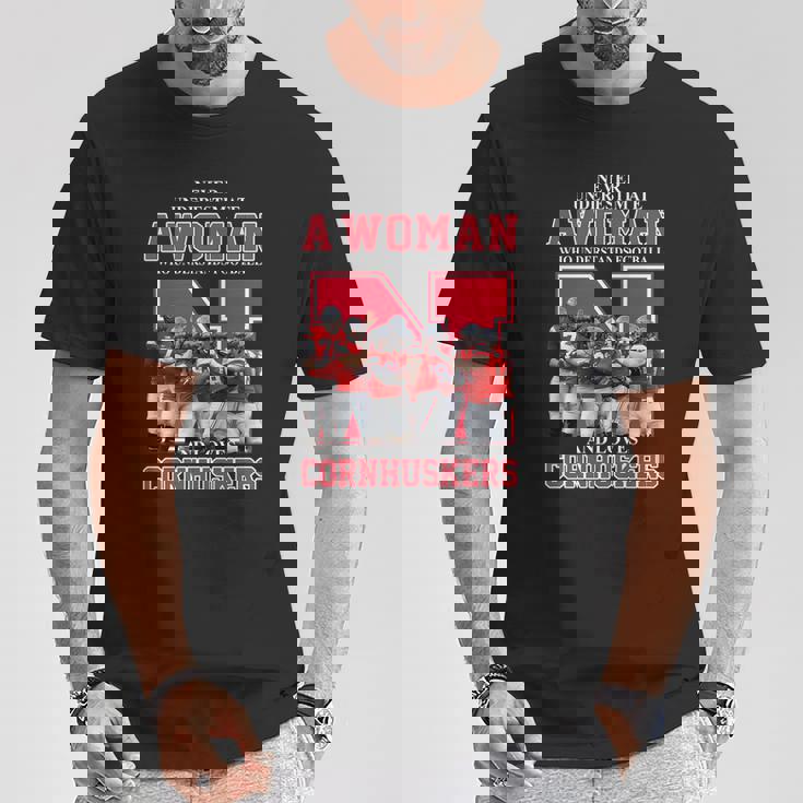 Never Underestimate Awoman Who Understands Football And Loves Cornhuskers T-Shirt Personalized Gifts