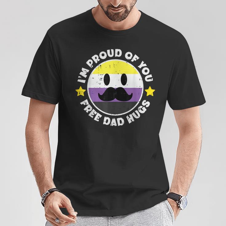 Nonbinary Mustache Im Proud Of You Free Dad Hugs Enby T-Shirt Unique Gifts