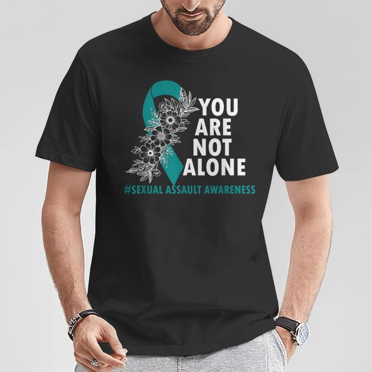 You Are Not Alone Sexual Assault Awareness Month Teal Ribbon T-Shirt Unique Gifts