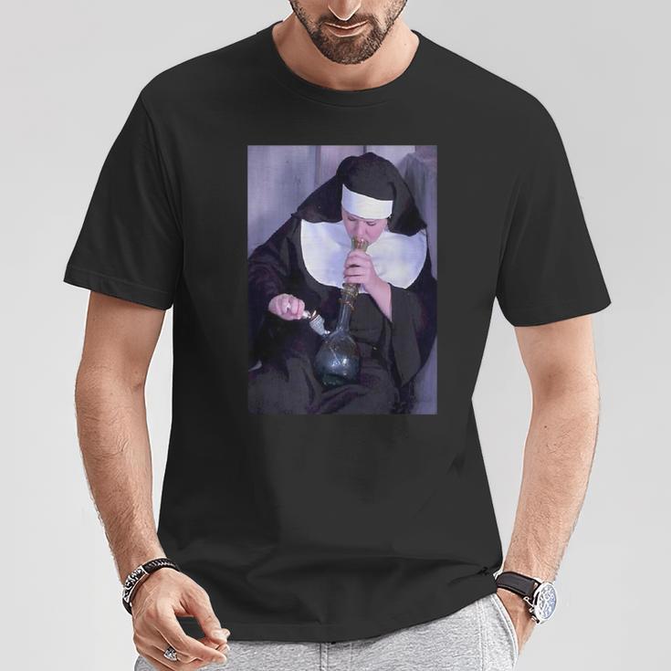 Nuns & Bongs Weed Drug Nun Smoking Nun T-Shirt Unique Gifts