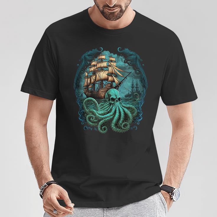 Octopus Kraken Pirate Ship Sailing T-Shirt Unique Gifts
