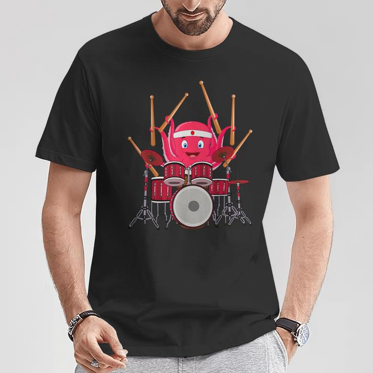 Octopus Playing Drums Music Musician Band Octopus Drummer T-Shirt Unique Gifts