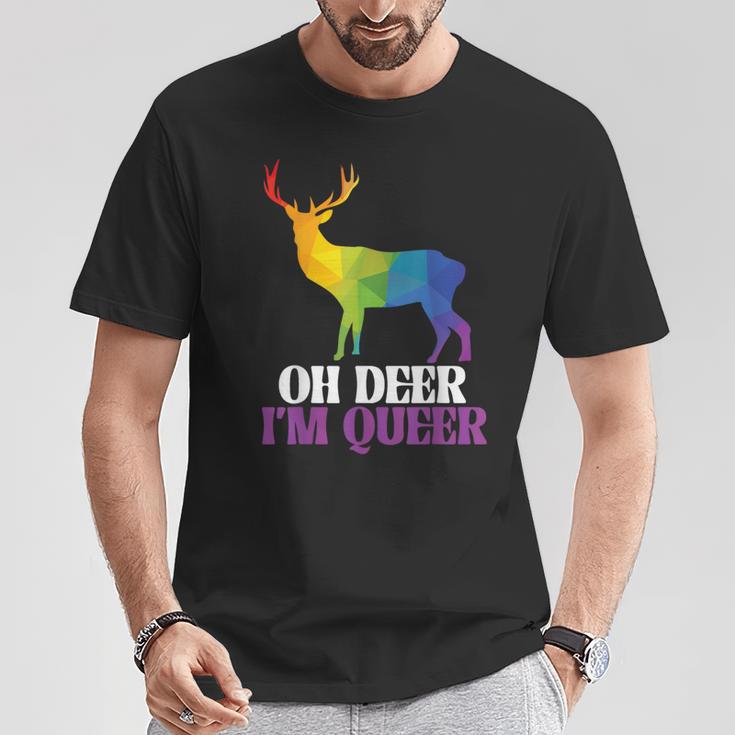 Oh Deer I'm Queer Reh Regenbogen Lgbtq Pride Herren Damen T-Shirt Lustige Geschenke