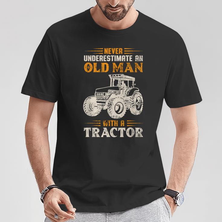 An Old Man With A Tractor Farmer Dad Grandpa Fathers Day T-Shirt Unique Gifts