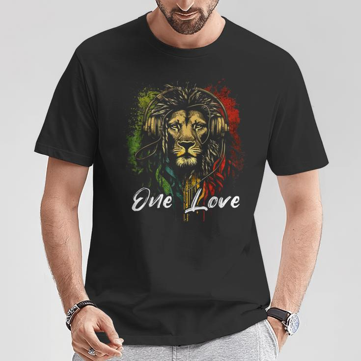 One Love Rasta Reggae Music Headphones Rastafari Reggae Lion T-Shirt Unique Gifts