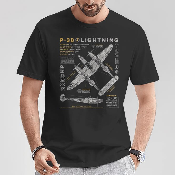P-38 Lightning Vintage P38 Fighter Aircraft Ww2 Aviation T-Shirt Unique Gifts
