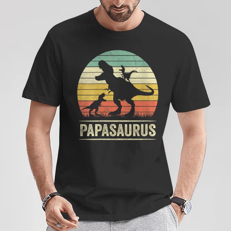 Papasaurus Dinosaur Papa Tyrannosaurus Dino Twin Pack Mit-Ausschnitt T-Shirt Lustige Geschenke