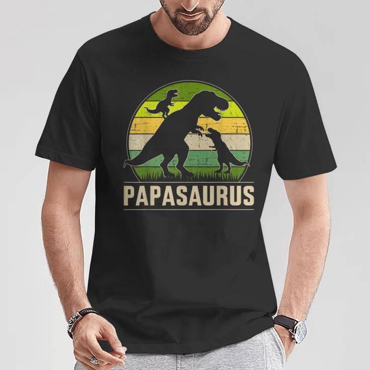 Papasaurus Zwei Kinder Für Papa Zumatertag Weihnachten T-Shirt Lustige Geschenke