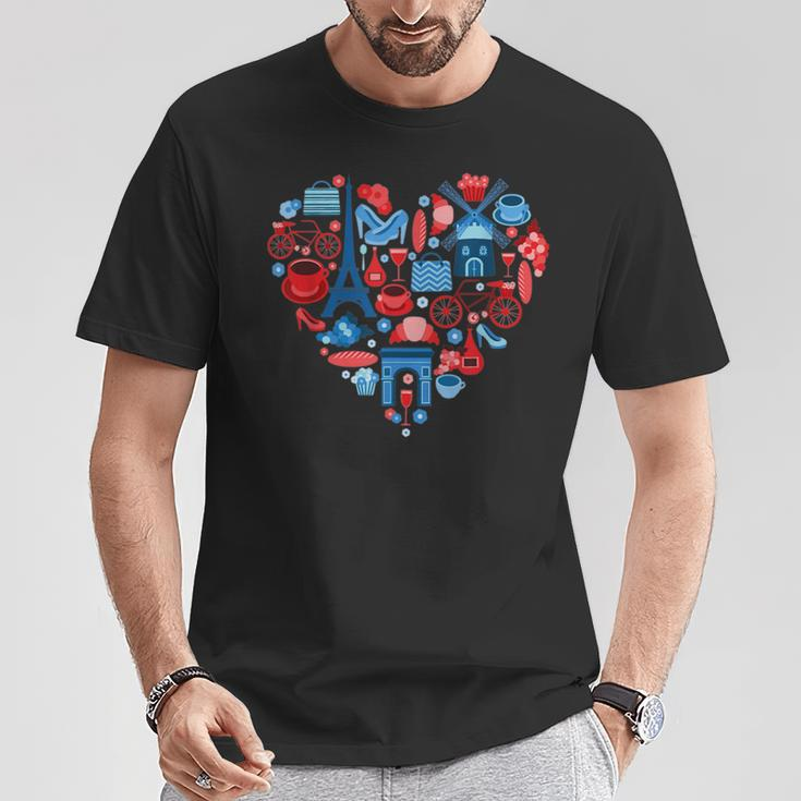Paris France One Love Heart Paris T-Shirt Lustige Geschenke