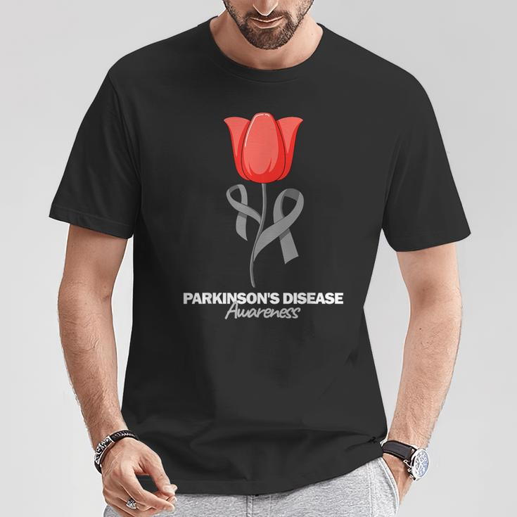 Parkinson's Disease Awareness April Month Red Tulip T-Shirt Unique Gifts