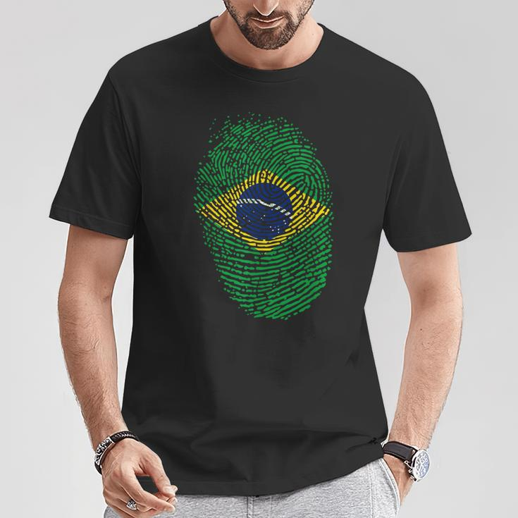 Patriotic Fingerprint Brazil Brazilian Flag T-Shirt Unique Gifts