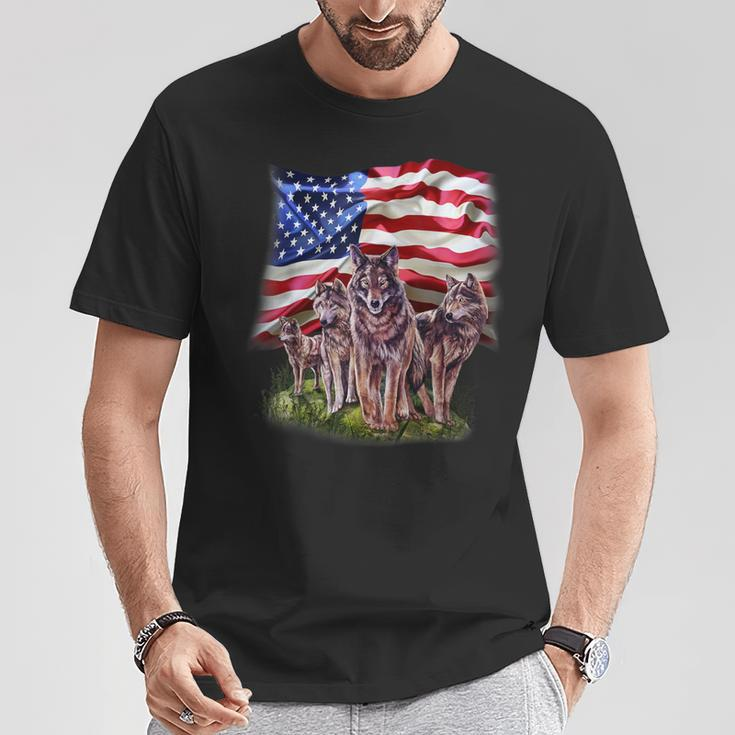 Patriotic Usa Wolves Pack North America Wolf T-Shirt Unique Gifts