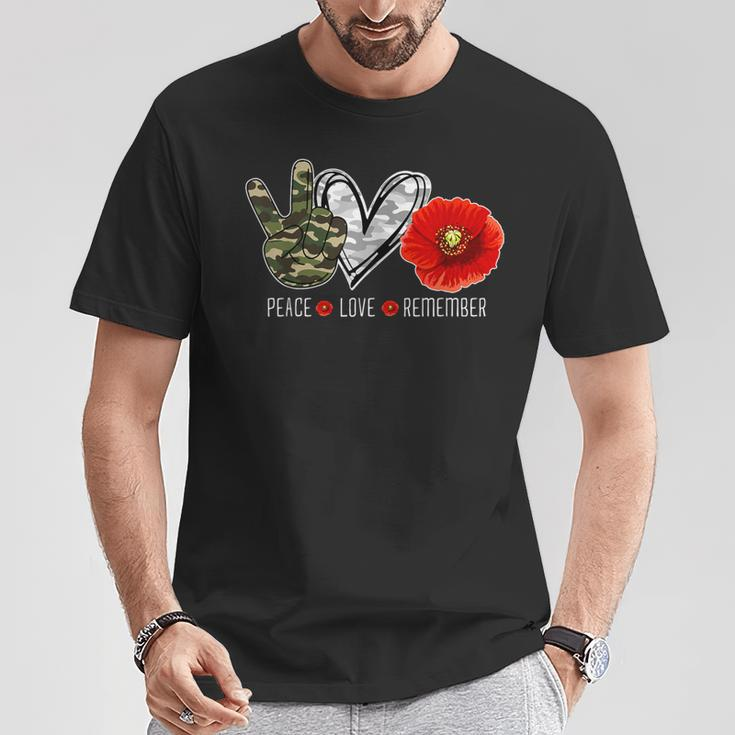 Peace Love Remember Soldier Veteran Day Red Poppy Flower T-Shirt Unique Gifts